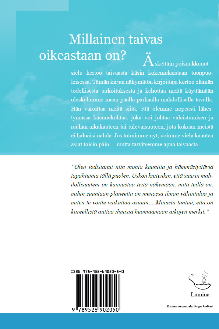 Patricia Kirmond: VIESTEJÄ TAIVAASTA kirjan takakansi